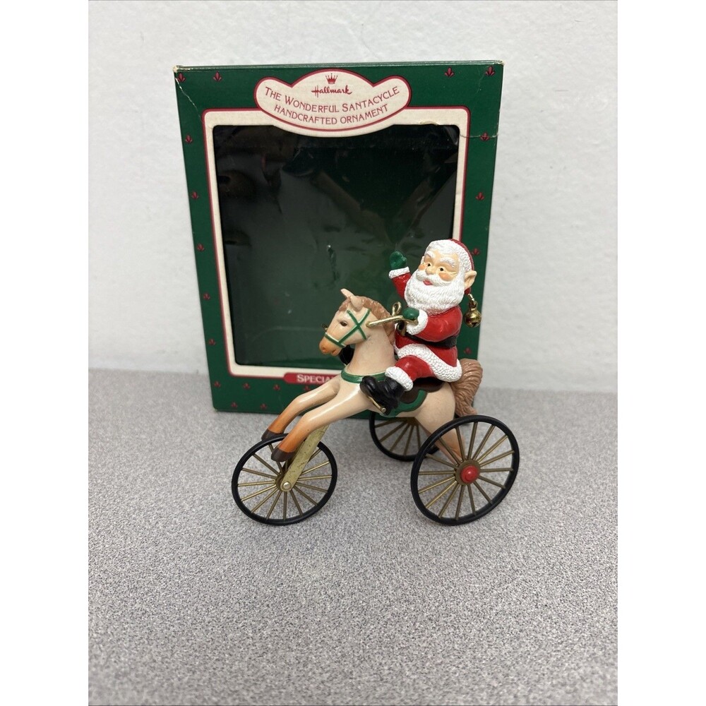 Hallmark Christmas Ornament The Wonderful Santacycle Santa Horse Tricycle 1988 - Picture 1 of 9